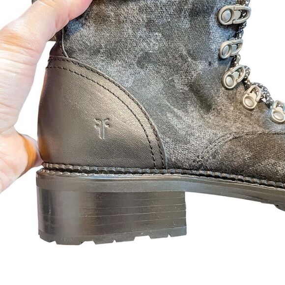 Frye Samantha Camo Hiker Combat Boots Shearling - Picture 4 of 9